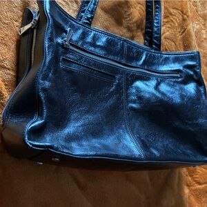 HOBO Shiny Black Leather Shoulder Bag